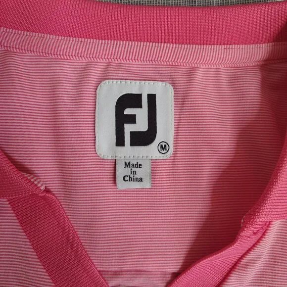 FJ Footjoy Shirt Womens Medium Pink White Striped Golf Polo First Tee PGA TOUR - Picture 3 of 11